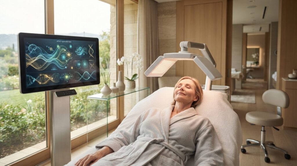 Luxurious wellness resort spa setting with a serene middle-a